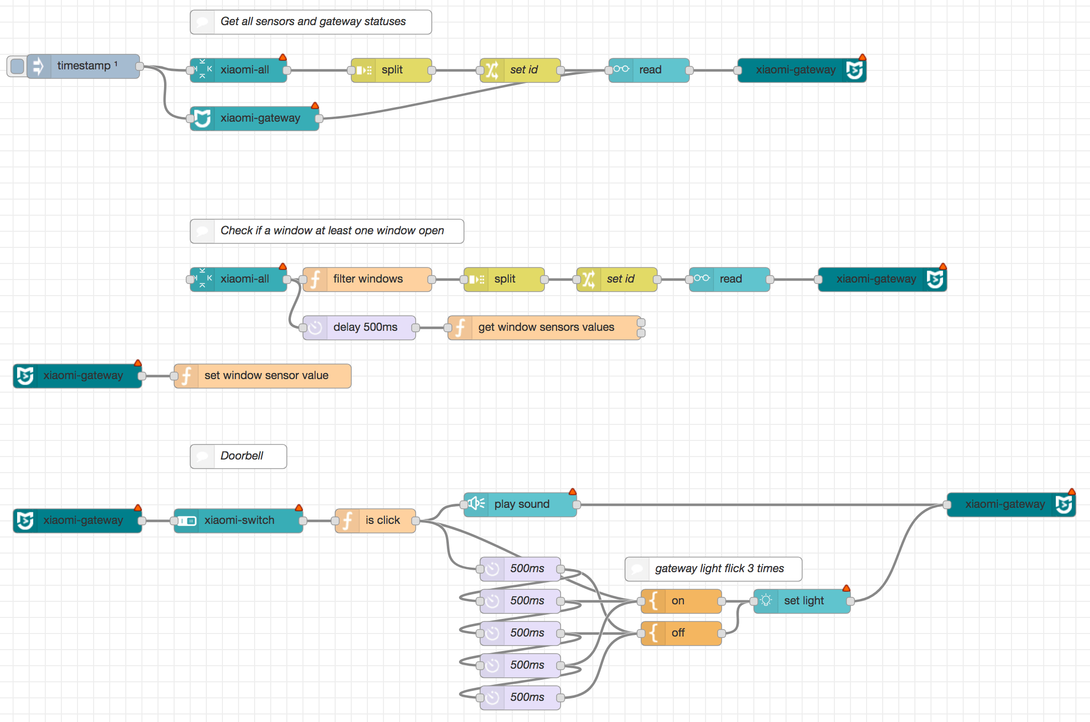 Mi devices flow sample Mi devices example in node-red
