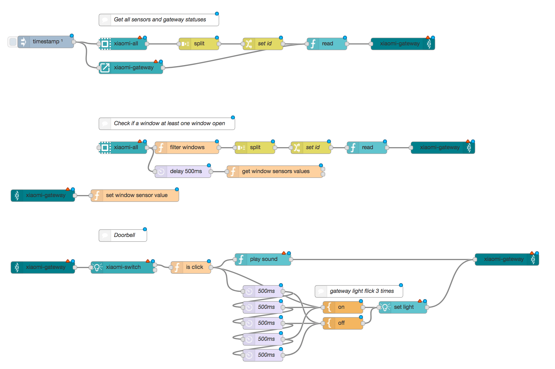 Mi devices flow sample Mi devices example in node-red